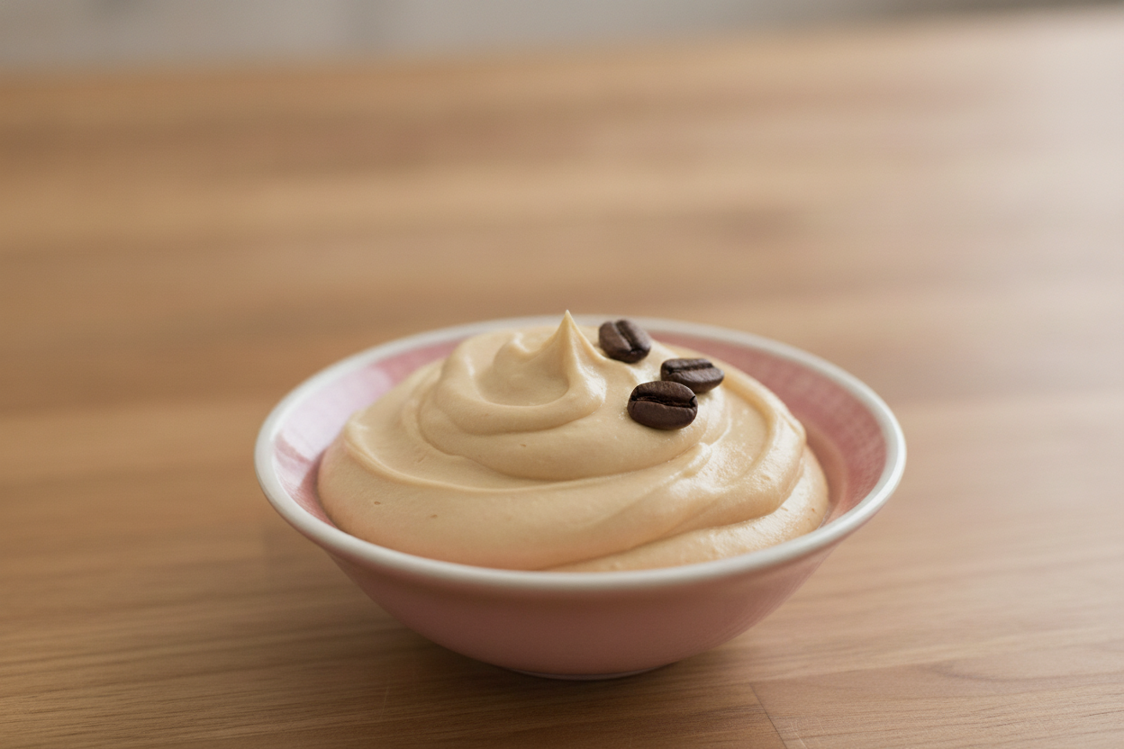 Ciotola di crema di burro al caffè con chicchi in superficie
